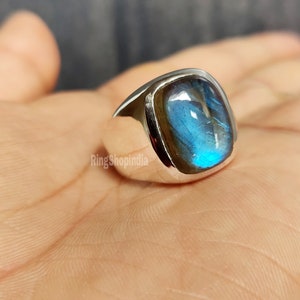 Labradoriet herenring 925 massief sterlingzilver - zegelring edelsteen - herensieraden - ring voor heren - cadeau voor partner