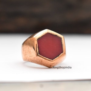 Hexagon Rubin Siegelring: Schwerer 925 Sterling Silber, Boho Kupferring