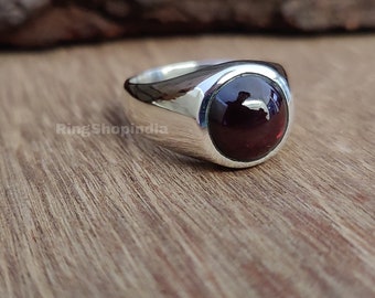 Natural Garnet Ring, 925 Solid Sterling Silver Ring, Signet Ring, Statement Ring, Gemstone Ring, Stone Silver Ring, Gift Ring, Men&#39;s Ring