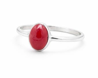 Natural Red Coral Statement Ring: 925 Solid Sterling Silver, Gemstone Ring, Handmade Jewelry