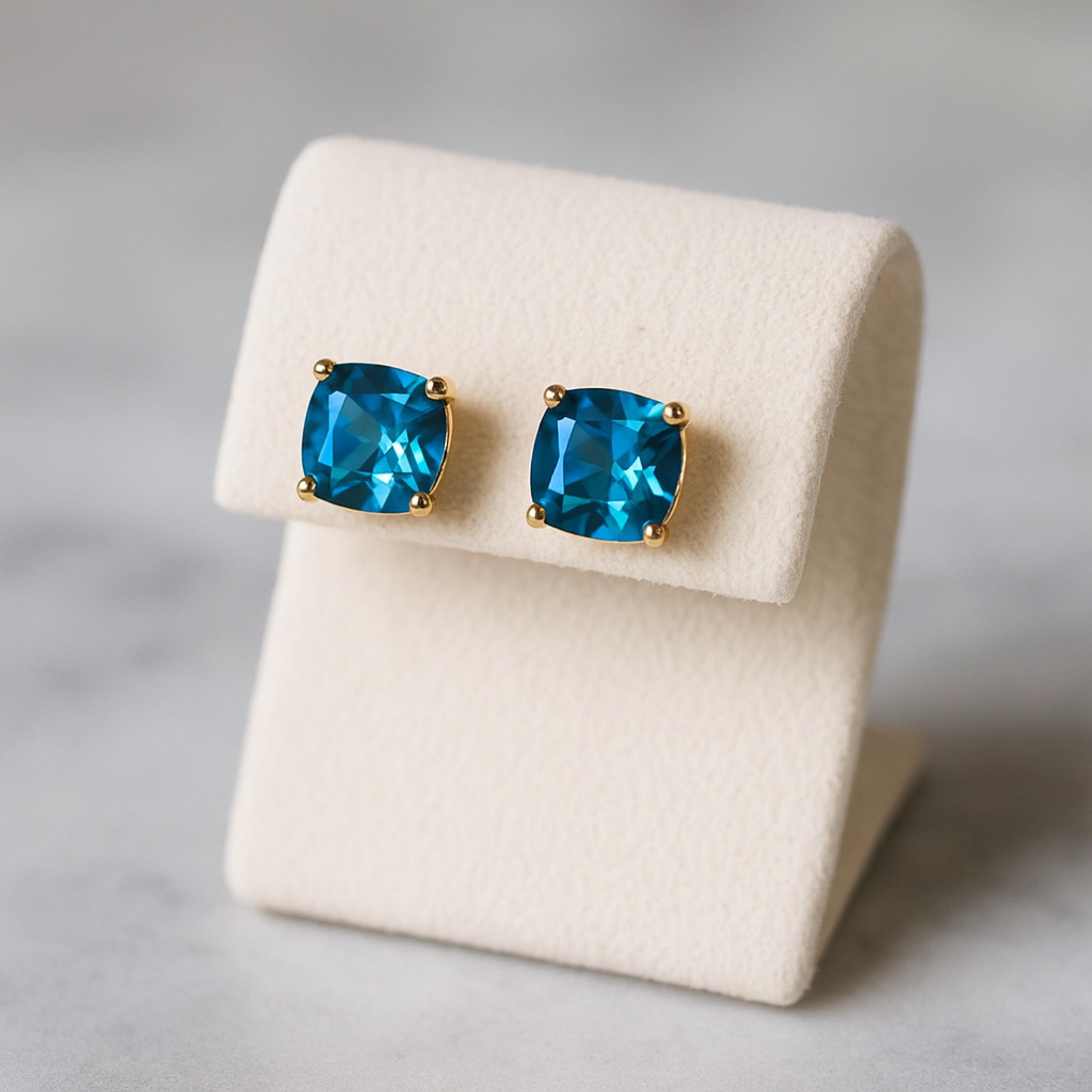 Boutons De Manchette Argent 925 Avec Topaze Bleue Et Saphir - Fait Main, Naturel, Inde