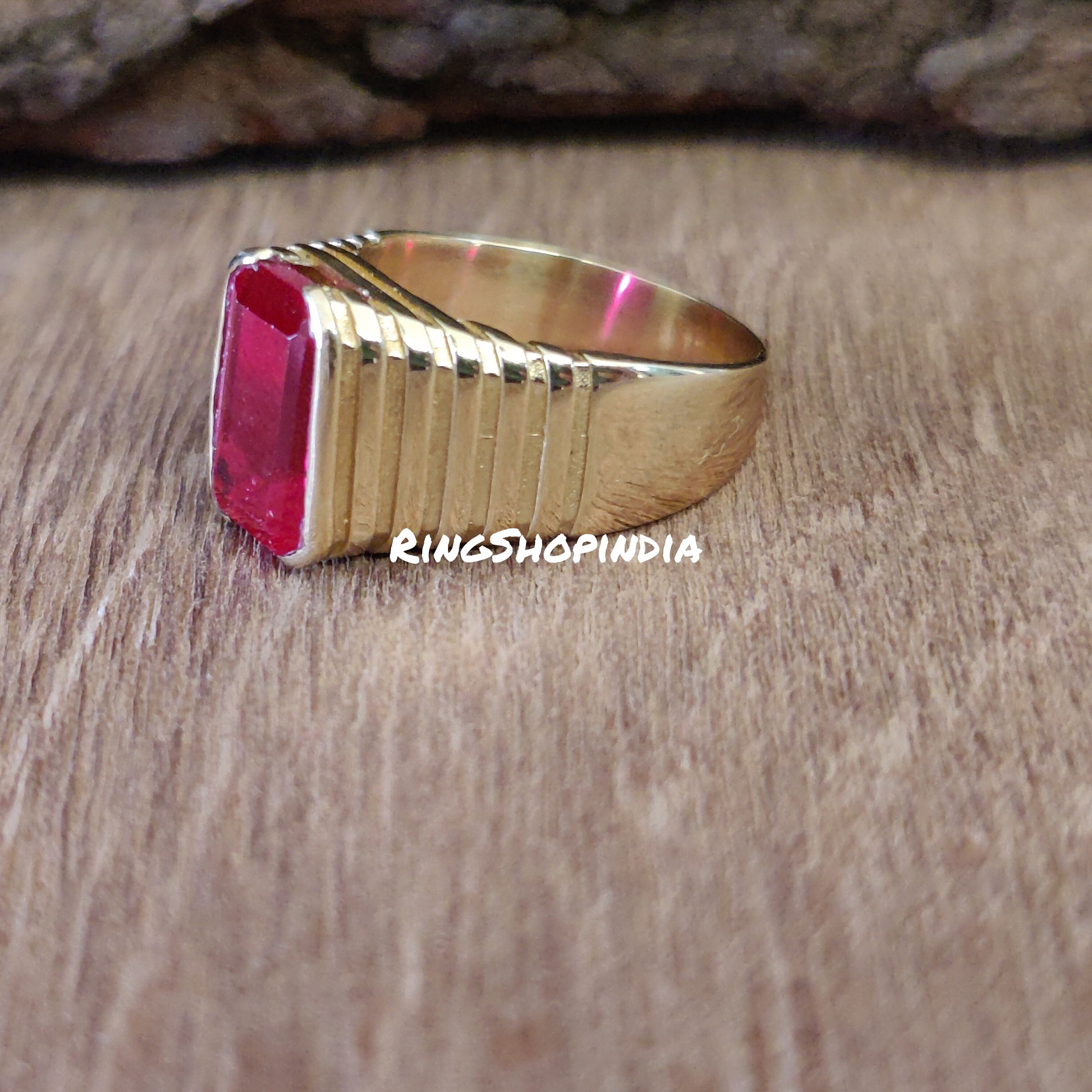 Handmade Emerald Cut Ruby Signet Ring: 22k Gold Fill, Sterling Silver ...