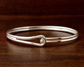 Bracelet jonc boule et boucle en argent sterling 925, manchette minimaliste en argent, bijoux délicats en argent, cadeau bijoux de tous les jours