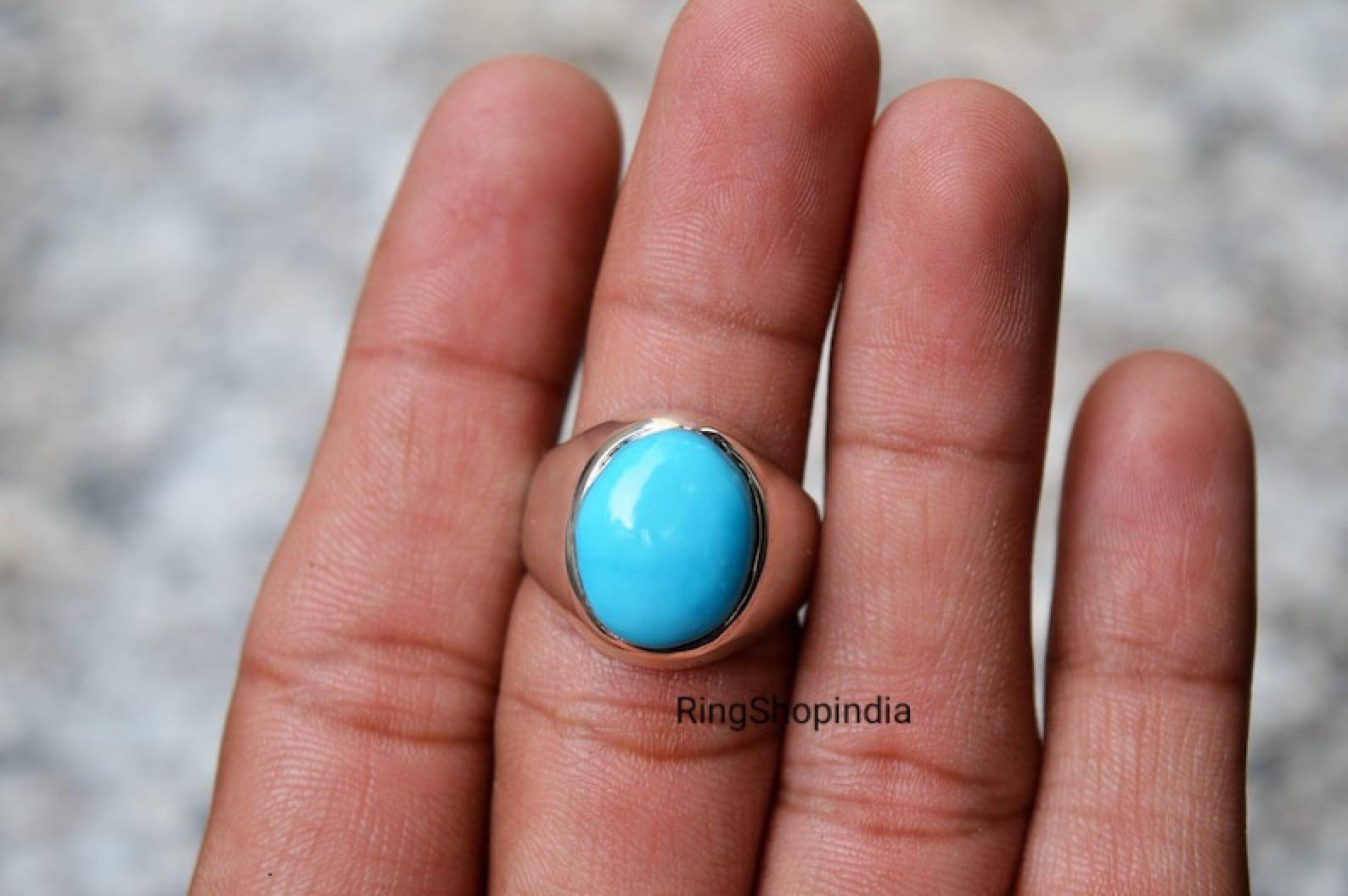 Solid 925 Sterling Silver Eagle Figure Ring With Oval Turquoise Stone - Men's Size 9.5 - View #2