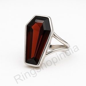 Garnet Coffin Ring: Handmade 925 Sterling Silver Gemstone Ring