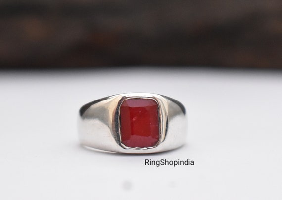 Handmade Emerald Cut Ruby Ring: 925 Sterling Silver, 22k Gold Fill
