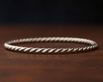 Twisted Silver Rope Bangle Bracelet – Handcrafted Unique Jewelry
