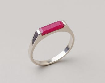 Sterling Silver Ruby Baguette Ring: Dainty 925 Bar Ring