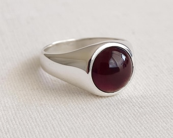 Natural Garnet Signet Ring: 925 Sterling Silver Statement Ring