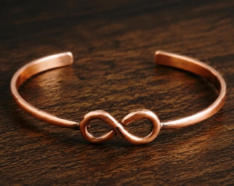 Pure Copper Healing Bracelet, Infinity Shape Bracelet, Adjustable Copper Bangle, Gift for Her, Mother's Day Gift