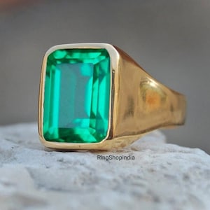 Emerald Ring, 925 Solid Sterling Silver Ring, 22k Gold Fill, Signet Ring, Green Emerald Quartz Ring, Gemstone Ring, Gift for Partner