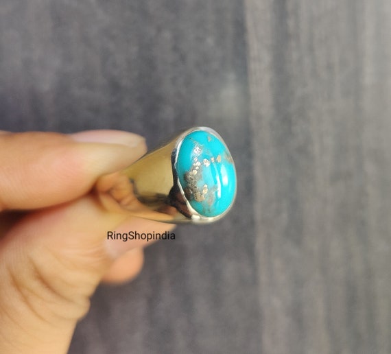 ハンドメイドターコイズシグネットリング：925スターリングシルバー