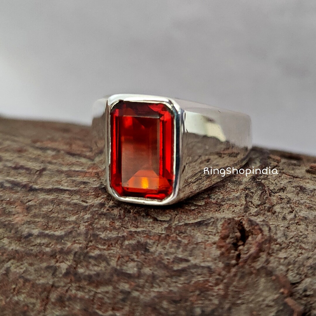 Emerald Cut Garnet Signet Ring: 925 Sterling Silver, Handmade - Etsy