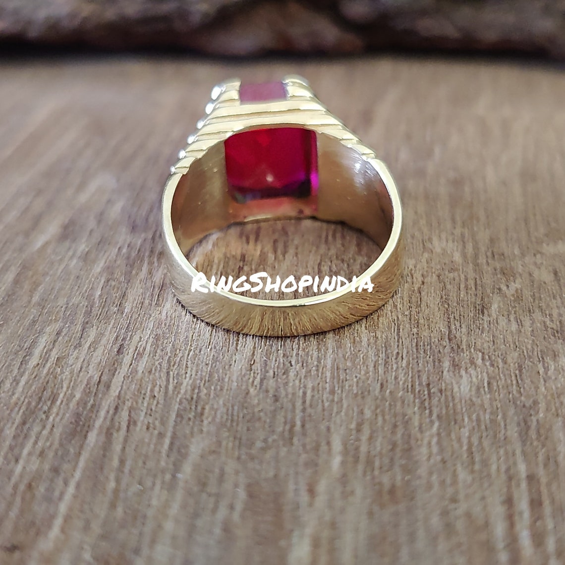 Handmade Emerald Cut Ruby Signet Ring: 22k Gold Fill, Sterling Silver ...