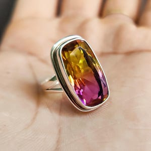Ametrine Baguette Ring: 925 Sterling Silver Multicolor Gemstone