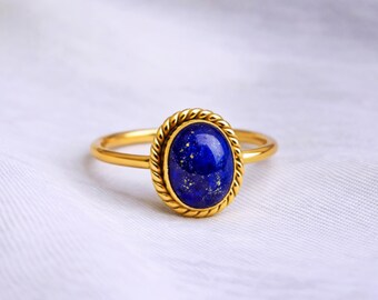 Lapis Lazuli Gold Ring, 925 Solid Sterling Silver, Women Ring, Gemstone Ring, Boho Ring, Promise Ring