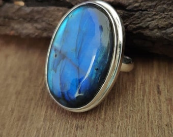 Large Labradorite Silver Ring, Rings for Women, Boho Ring, 925 Solid Sterling Silver Ring, Labradorite Gemstone Ring, Gift for Her