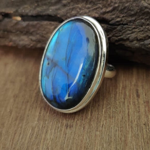 Large Labradorite Silver Ring, Rings for Women, Boho Ring, 925 Solid Sterling Silver Ring, Labradorite Gemstone Ring, Gift for Her