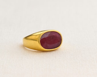 Red Ruby Signet Ring: 22k Gold Fill, Sterling Silver, Handmade