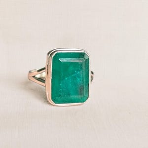 Emerald Cut Ring: Natural Gemstone, 925 Sterling Silver, Handmade
