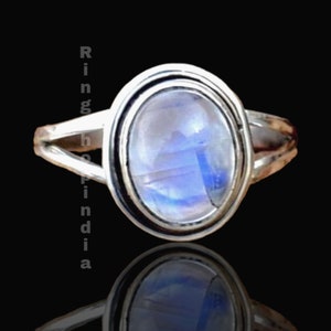 Rainbow Moonstone Ring: Boho 925 Sterling Silver Statement Ring