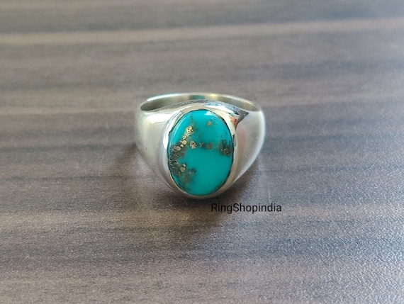 ハンドメイドターコイズシグネットリング：925スターリングシルバー