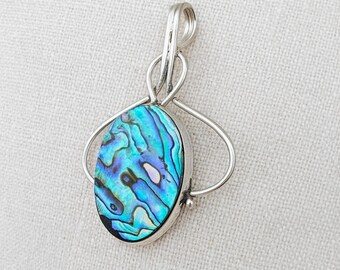 Abalone Shell Pendant, 925 Sterling Silver, Handcrafted Oval Cut Gemstone, Minimalist Jewelry