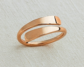 Minimalist Pure Copper Wrap Ring, Adjustable Solid Copper Bypass Band, Simple Everyday Wear Ring