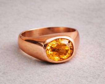 Citrine Signet Ring 925 Solid Silver, Bohemian Ring, Copper Ring, Gemstone Ring, Mothers Day Gift, Handmade Jewelry