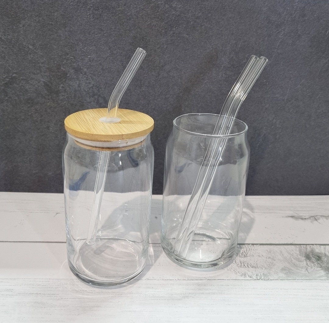 16oz Glass Cup Bamboo Lid Curved Glass Straw 3pc Iced Coffee Tea iced  Beverage Soda Glass Cup Craft Blanks giftsakes 