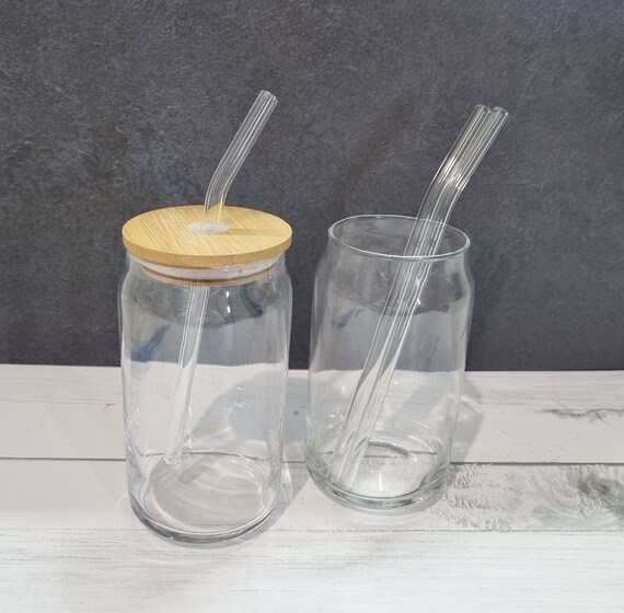 Ribbed Glass Cups With Bamboo Lids And Glass Straws Set Of 4