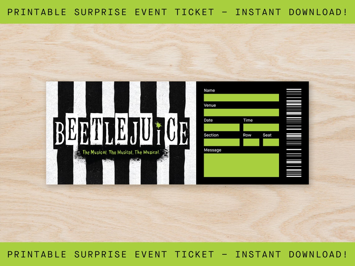 Printable Beetlejuice Broadway Ticket Surprise, Custom Musical Theater