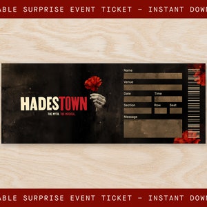 Printable Hadestown Broadway Surprise Ticket, Musical Collectible Theater Ticket, Editable Musical Ticket, PDF Instant Digital Download