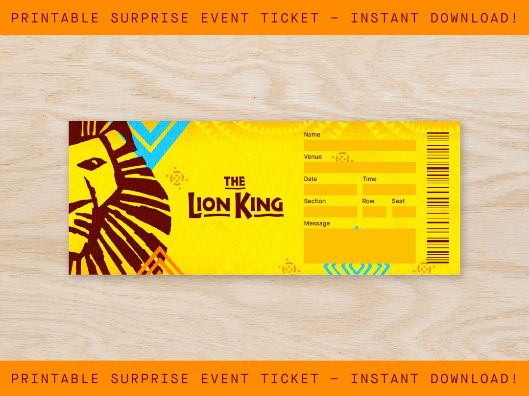 Printable the Lion King Broadway Ticket Surprise, Musical Collectible ...