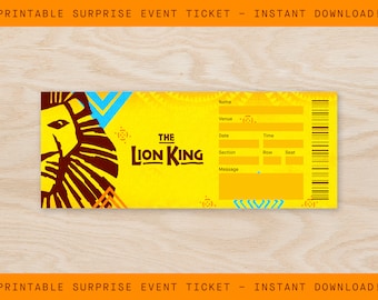 Biglietto a sorpresa per Broadway The Lion King stampabile, biglietto per il teatro da collezione musicale, biglietto musicale modificabile, souvenir per l'ingresso al teatro