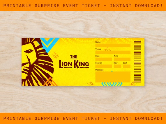 printable the lion king broadway ticket surprise musical etsy