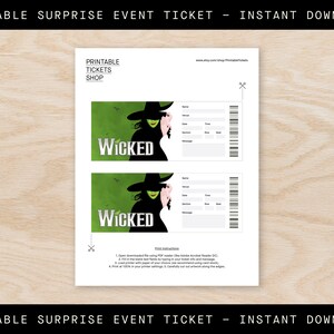 Printable Wicked Broadway Ticket Surprise, Musical Collectible Theater ...
