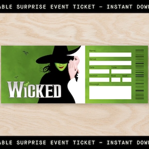 Printable Wicked Broadway Ticket Surprise, Musical Collectible Theater Ticket, Editable Musical Ticket, West End Theatre Souvenir