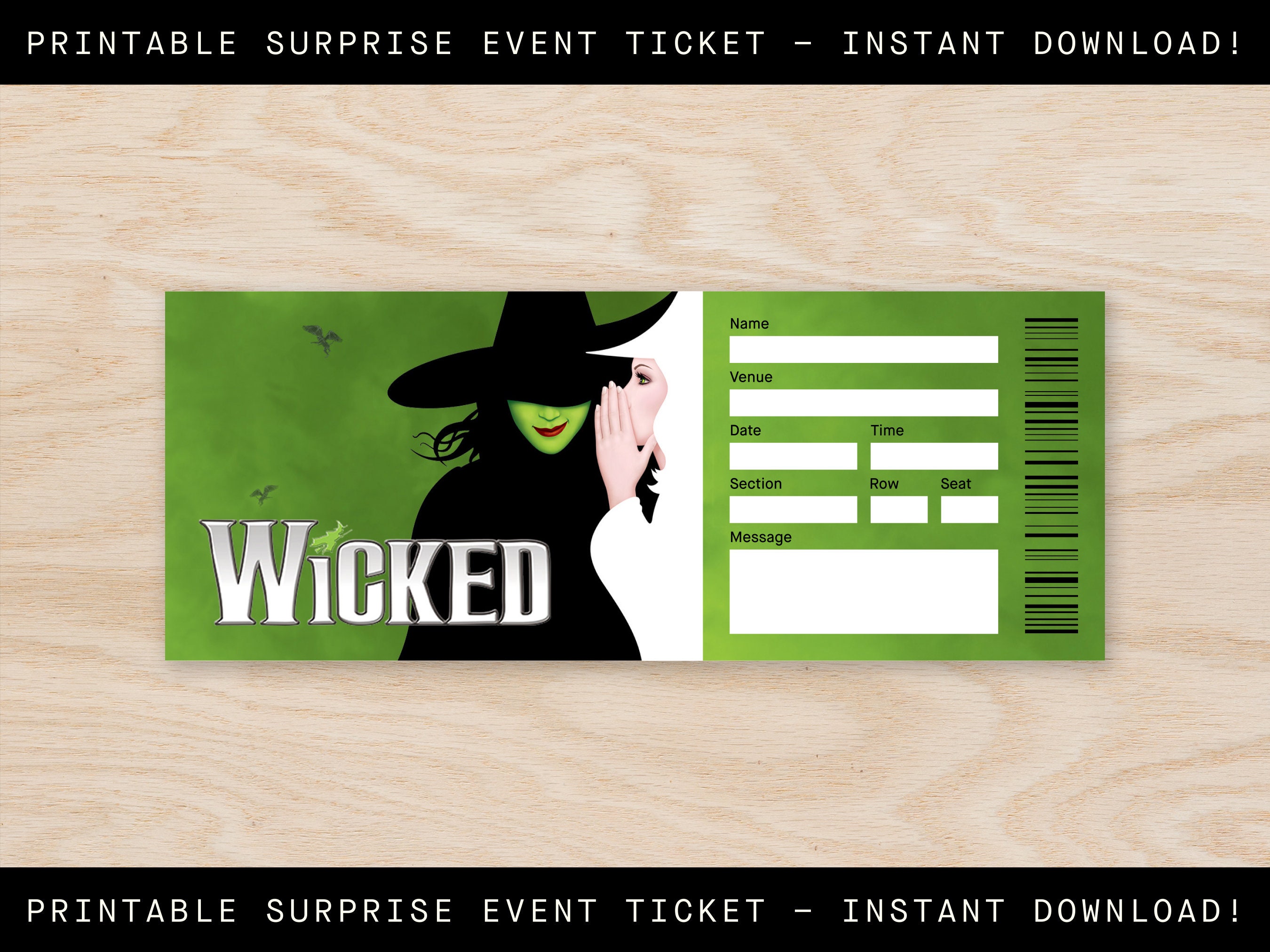 Printable Wicked Broadway Ticket Surprise, Musical Collectible Theater