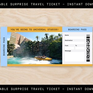 Printable UNIVERSAL STUDIOS Surprise Trip Gift Ticket, Boarding Pass, Printable Ticket, Vacation ...