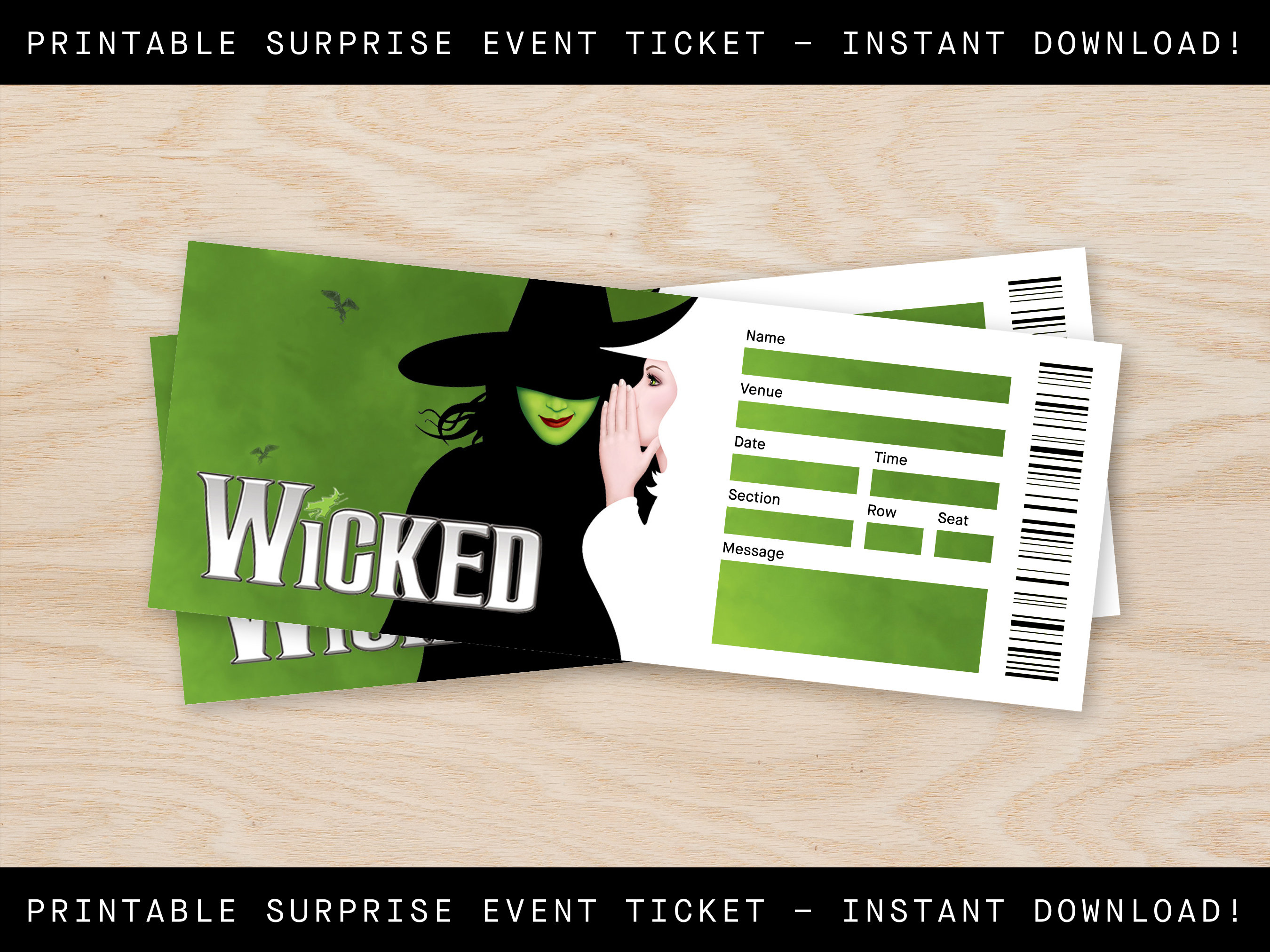 Printable Wicked Broadway Ticket Surprise, Musical Collectible Theater