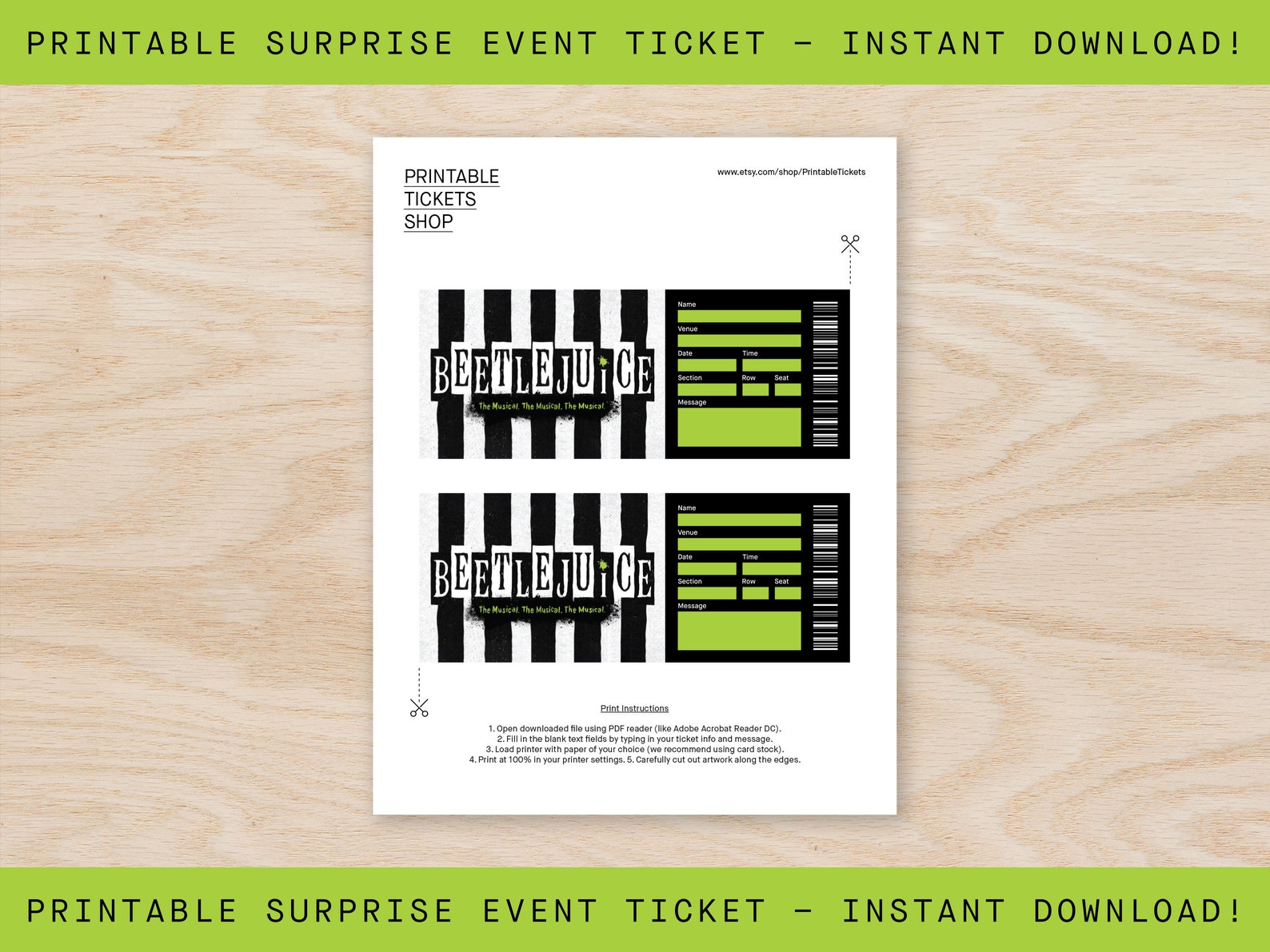 Printable Beetlejuice Broadway Ticket Surprise, Custom Musical Theater