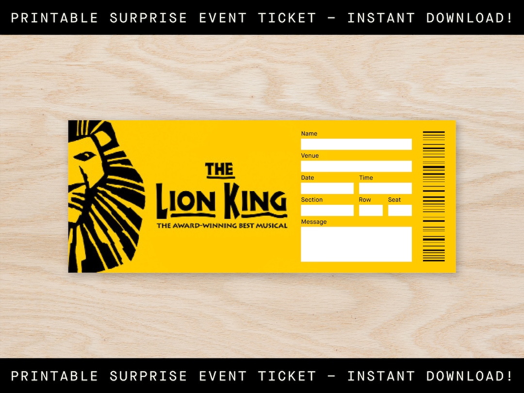Printable the Lion King Broadway Ticket Surprise, Musical Collectible