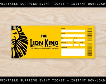 Biglietto a sorpresa per Broadway The Lion King stampabile, biglietto per il teatro da collezione musicale, biglietto musicale modificabile, souvenir per l'ingresso al teatro