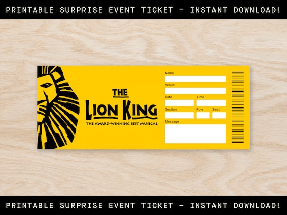 Printable the Lion King Broadway Ticket Surprise Musical | Etsy