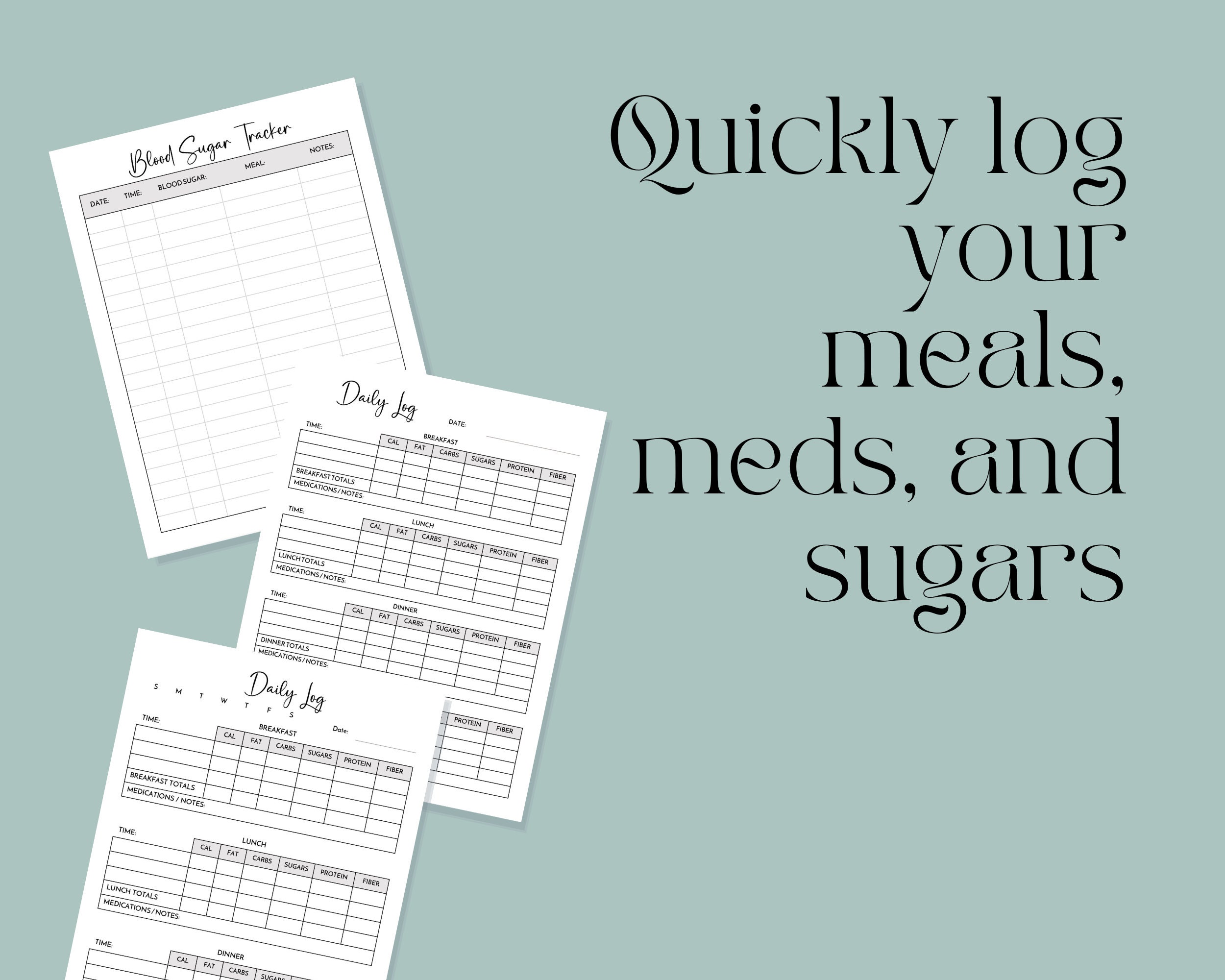 Printable Journal for Diabetics PDF - Blood Sugar Tracker - Daily Log ...