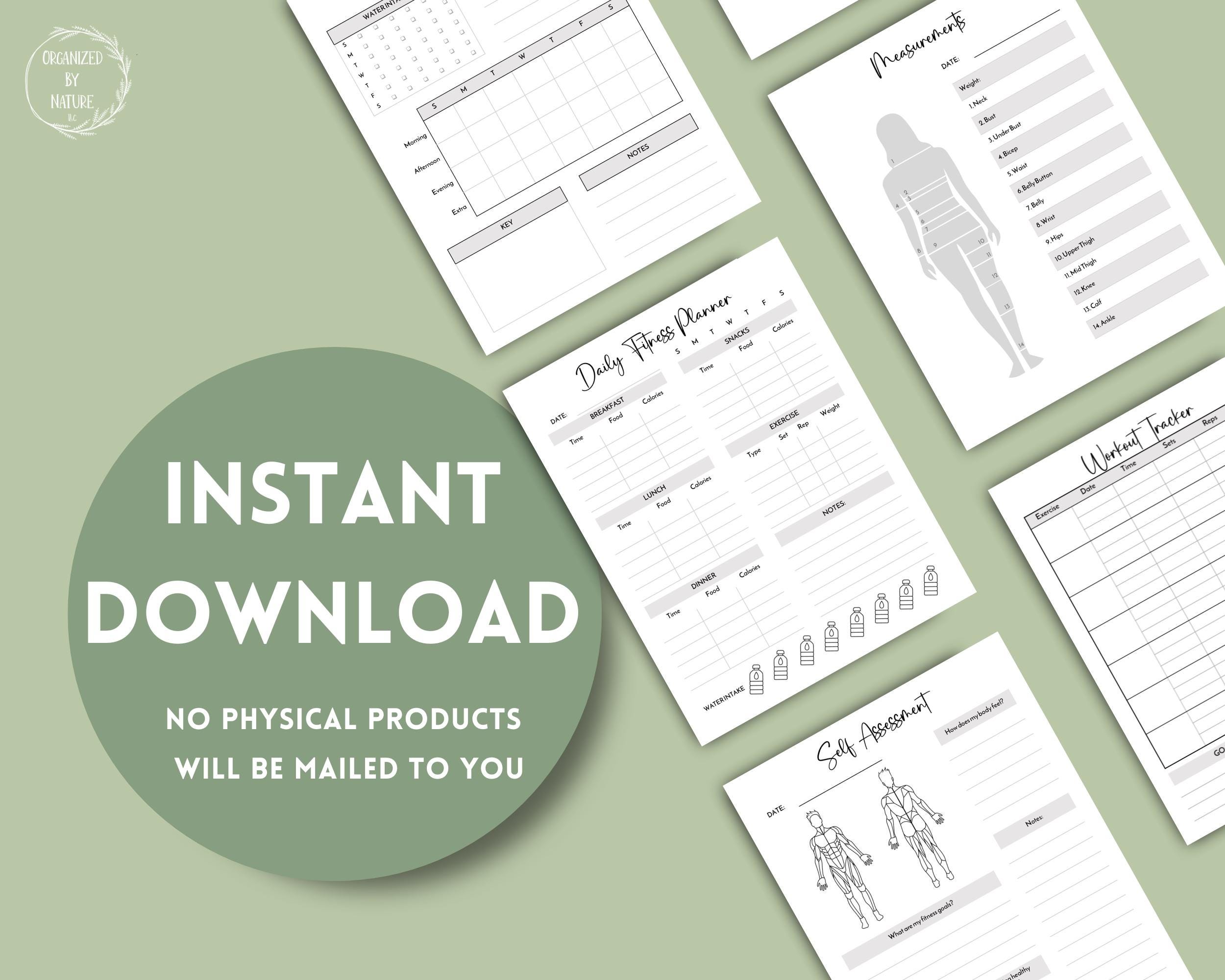 Fitness Printable PDF Bundle - Exercise Trackers - Body Size ...