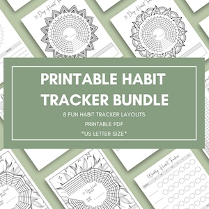 Habit Trackers afdrukbare pdf-bundel - wekelijks en maandelijks - cirkelgewoonte - kleuren - werkt digitaal - 8 unieke lay-outs - US Letter-formaat