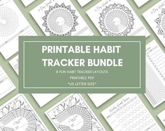 Habit Trackers Printable PDF Bundle - Weekly and Monthly - Circle Habit - Coloring - Works Digitally - 8 Unique Layouts - US Letter Size