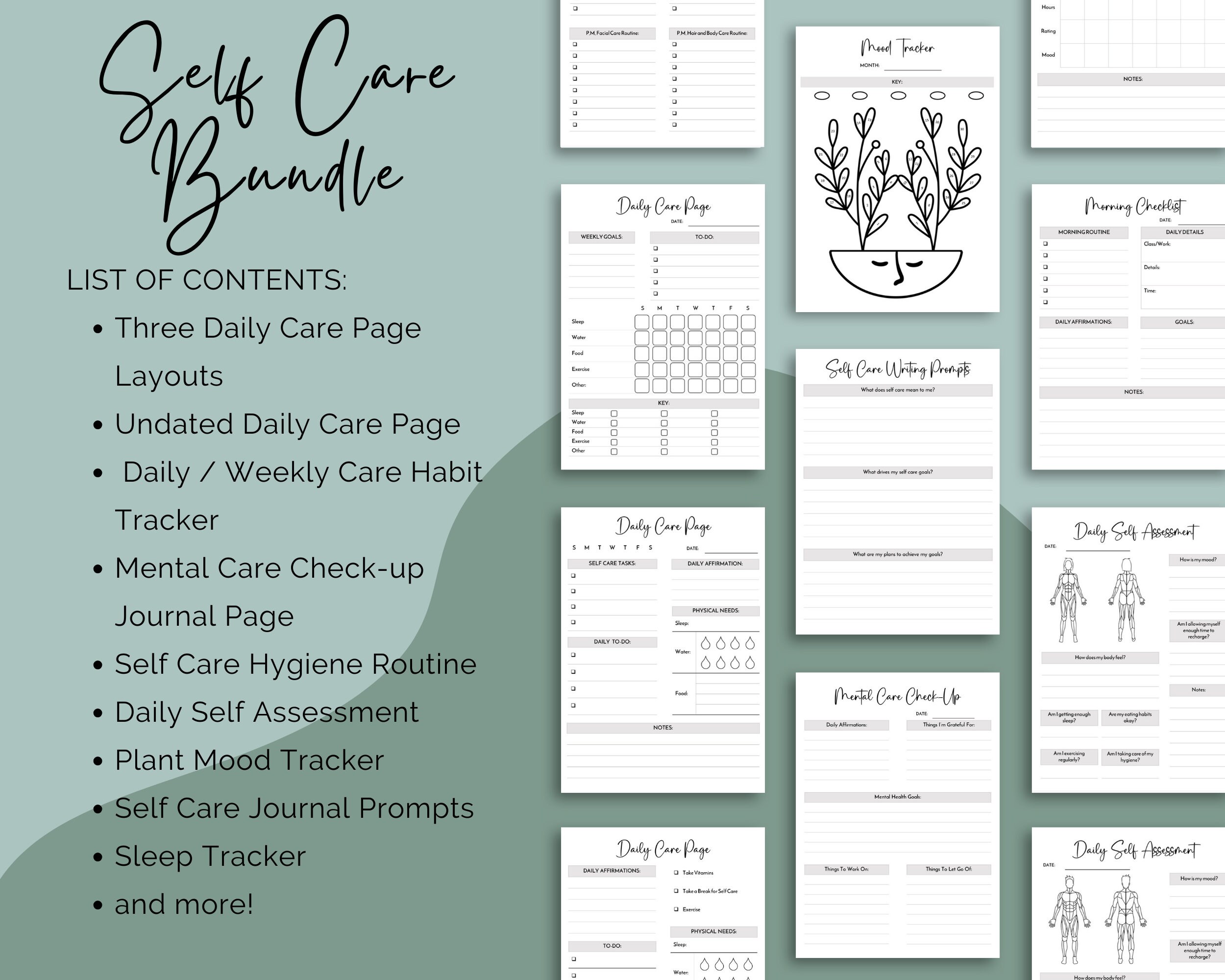 Self Care Printable Bundle PDF - Sleep Tracker - Journal - Daily Care ...